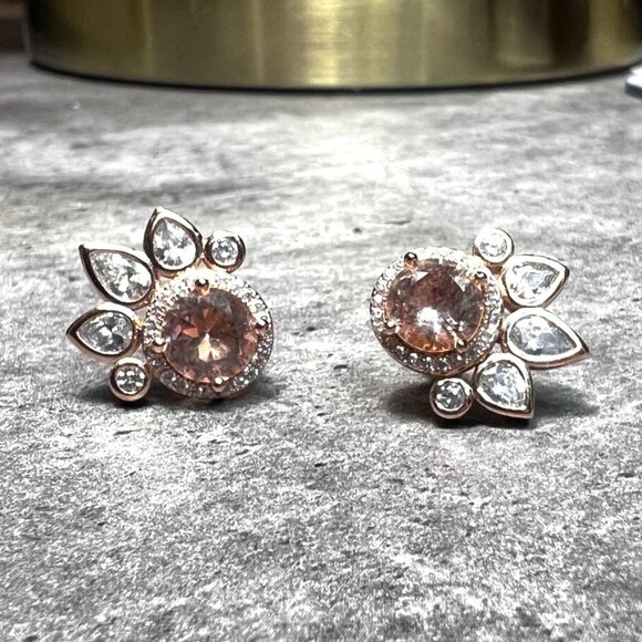 Bomb Party Earrings, universal size, yellow topaz looking stone with white topa - Picture 6 of 6